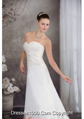 Sweetheart Brush Train Satin Appliques A-line Wedding Dress