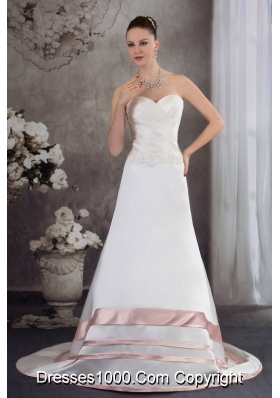 Sweetheart Brush Train Satin Appliques A-line Wedding Dress