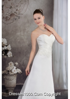 Sweetheart Brush Train Satin Appliques A-line Wedding Dress