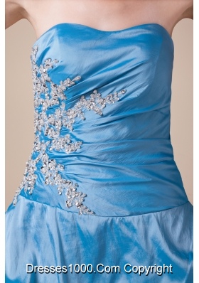 Teal Beading Pick-ups Long Strapless A-line Prom dress