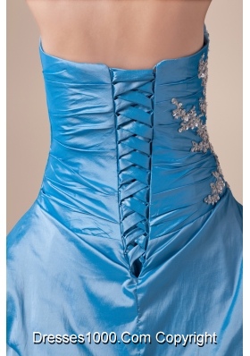 Teal Beading Pick-ups Long Strapless A-line Prom dress