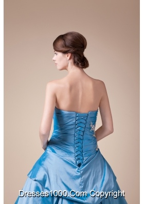 Teal Beading Pick-ups Long Strapless A-line Prom dress