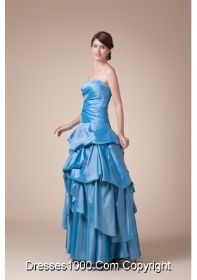 Teal Beading Pick-ups Long Strapless A-line Prom dress