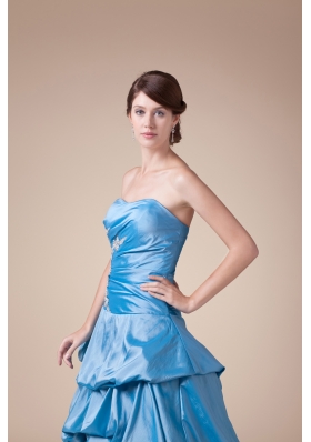 Teal Beading Pick-ups Long Strapless A-line Prom dress