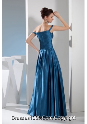 Teal Column Off the Shoulder long Beading Prom Dress