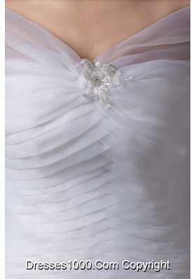 V-neck Court Train Appliques Ball Gown Wedding Dress