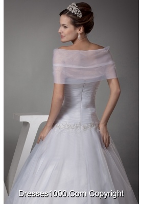 V-neck Court Train Appliques Ball Gown Wedding Dress