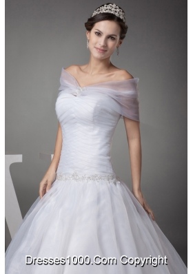 V-neck Court Train Appliques Ball Gown Wedding Dress