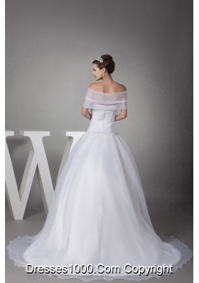 V-neck Court Train Appliques Ball Gown Wedding Dress