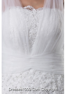 V-neck Mermaid Lace Brush Train Wedding Dress