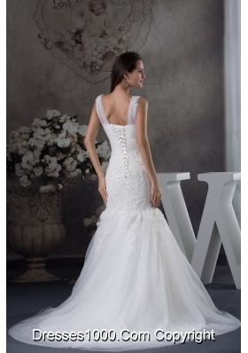 V-neck Mermaid Lace Brush Train Wedding Dress