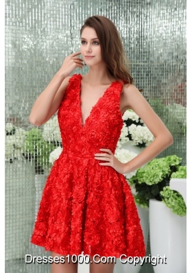 V-neck Short Mini Length Red Princess Stylish Prom / Cocktail Dress