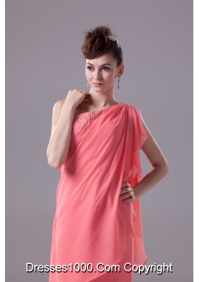 Watermelon Beading One Shoulder Knee-length  Prom Dress