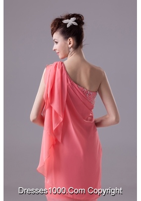 Watermelon Beading One Shoulder Knee-length  Prom Dress