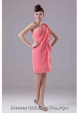 Watermelon Beading One Shoulder Knee-length  Prom Dress