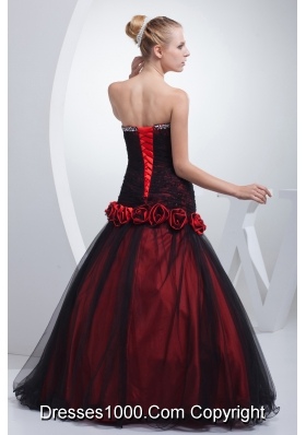 Wine Red Sweetheart Hand Made Flowers Beading Prom Dress