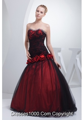 Wine Red Sweetheart Hand Made Flowers Beading Prom Dress