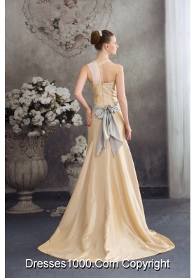 2013 Designer Column Sash Brush Train Prom Dress