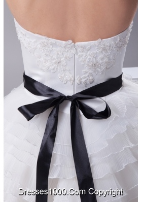 A-line / Princess Ruffled Layers Knee-length Sash Wedding Dress