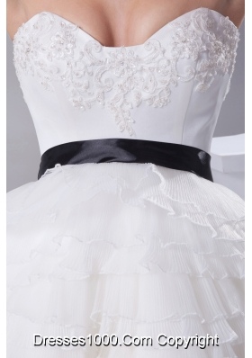 A-line / Princess Ruffled Layers Knee-length Sash Wedding Dress