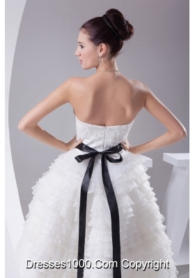 A-line / Princess Ruffled Layers Knee-length Sash Wedding Dress