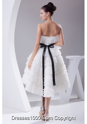 A-line / Princess Ruffled Layers Knee-length Sash Wedding Dress