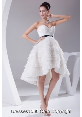 A-line / Princess Ruffled Layers Knee-length Sash Wedding Dress