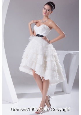 A-line / Princess Ruffled Layers Knee-length Sash Wedding Dress