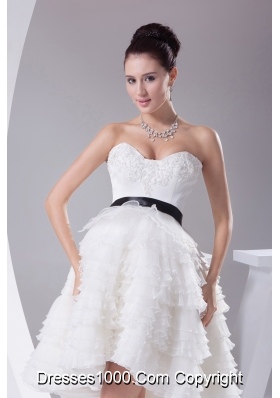 A-line / Princess Ruffled Layers Knee-length Sash Wedding Dress