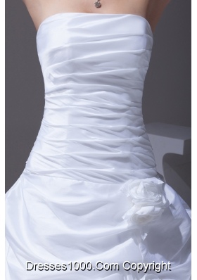 A-line Hand Made Flowers Pick-ups Strapless Wedding Dress