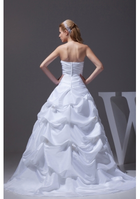 A-line Hand Made Flowers Pick-ups Strapless Wedding Dress