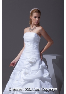 A-line Hand Made Flowers Pick-ups Strapless Wedding Dress