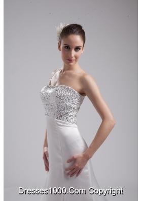 A-line One Shoulder Sequins Beading Wedding Dress