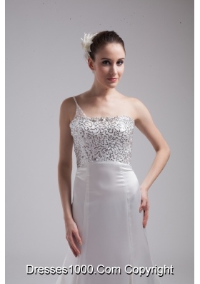 A-line One Shoulder Sequins Beading Wedding Dress