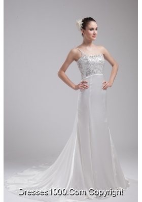 A-line One Shoulder Sequins Beading Wedding Dress