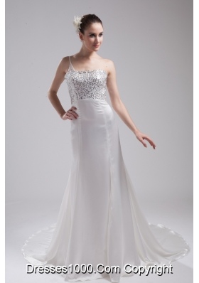 A-line One Shoulder Sequins Beading Wedding Dress