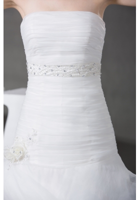 A-line Pick-ups Ruching Appliques Strapless Wedding Dress