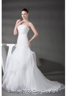 A-line Pick-ups Ruching Appliques Strapless Wedding Dress