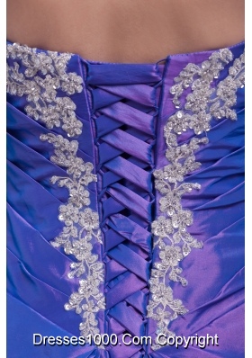 A-line Purple Pick-ups Appliques Hand Made Flower Quinceanera Dress