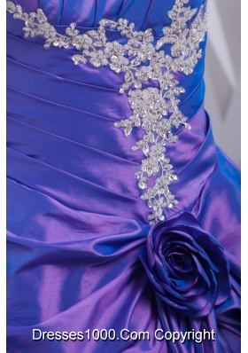 A-line Purple Pick-ups Appliques Hand Made Flower Quinceanera Dress