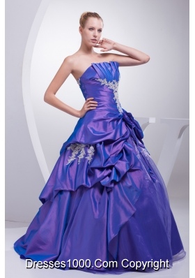 A-line Purple Pick-ups Appliques Hand Made Flower Quinceanera Dress