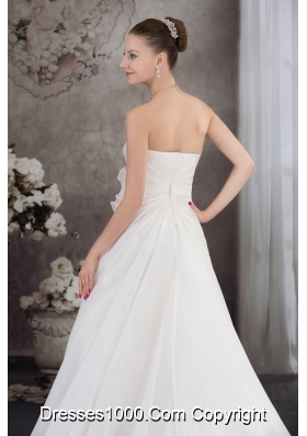 A-line Strapless Hand Made Flower Appliques Court Train Wedding Dress