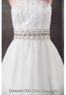 A-line Strapless Lace Beading Tulle Wedding Dress