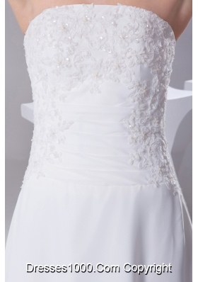 A-line Strapless Lace Court Train Wedding Dress