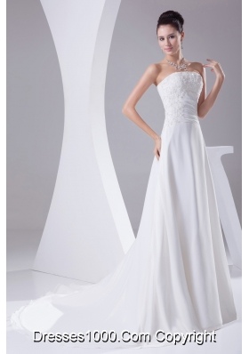 A-line Strapless Lace Court Train Wedding Dress