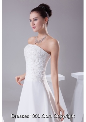 A-line Strapless Lace Court Train Wedding Dress