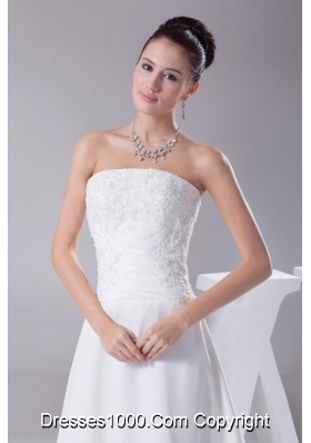 A-line Strapless Lace Court Train Wedding Dress