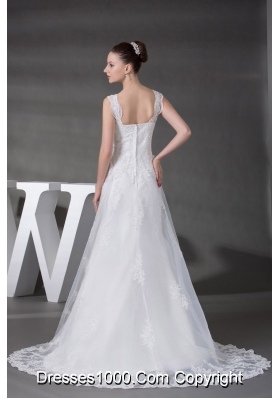 A-line Straps Lace Court Train Wedding Dress