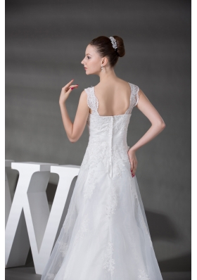 A-line Straps Lace Court Train Wedding Dress