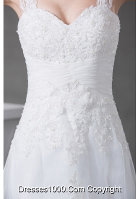 A-line Straps Lace Court Train Wedding Dress